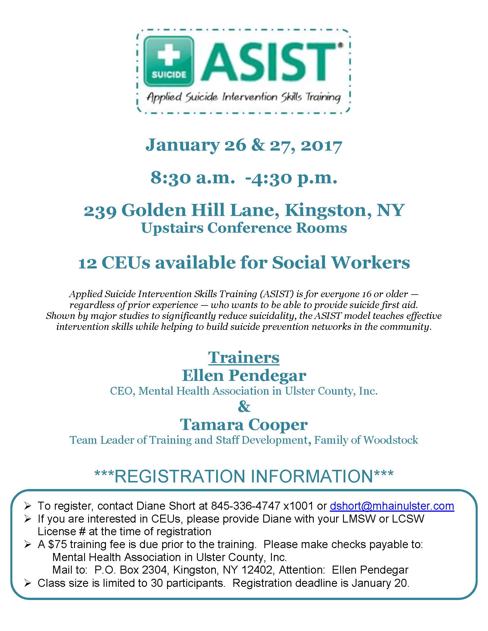 Applied Suicide Intervention Skills Training (ASIST) January 26 & 27 ...